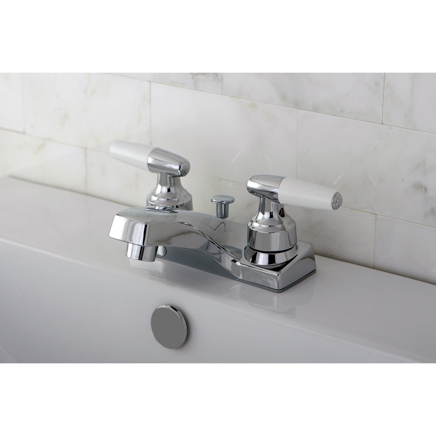 Kingston Tulare KB201Double-Handle 3-Hole Deck Mount 4-Inch Centerset Bathroom Faucet with ABS Pop-Up Drain, Polished Chrome — thumbnail 2